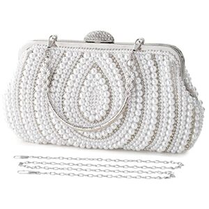 selighting pearl cutch purses for women evening bags formal beaded wedding bridal handbag ladies prom cocktail party purse white