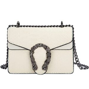 glod jorlee trendy chain crossbody mini bags for women – luxury snake printed leather shoulder satchel bag evening clutch purse handbags (off-white,size:xs)