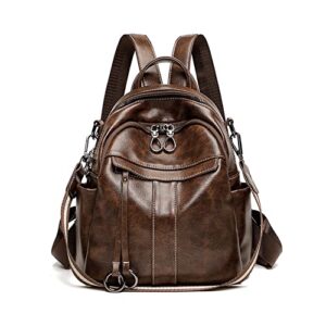 backpack purse for women medium size leather backpack fashion shoulder bags rucksack (small, dark brown)