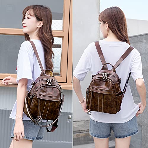 Backpack Purse for Women Medium Size Leather Backpack Fashion Shoulder Bags Rucksack (Small, Dark Brown)