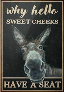 retro metal tin sign black donkey why hello sweet cheeks have a seat vintage sign for coffee home wall decor funny restroom toilet 12×8 inch