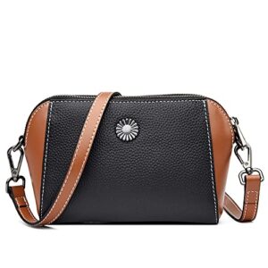 lecxci small women’s soft vintage leather crossbody travel smartphone bag wristlets clutch wallet purse (patchwork-black)
