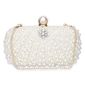 tanpell women’s pearl evening bags rhinestone beaded clutch purses for wedding bridal handbag ladies prom cocktail party purse (beige-3)