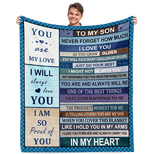 Son Gifts from Mom - Son Gifts Blanket 50" X 60" - Birthday Gifts for Son - to My Son Blanket from Mom - Son Graduation Gifts Ultra-Soft Warm Flannel Throw Blanket for Bed Sofa