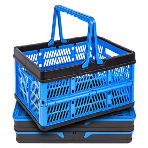 3 packs 20liter collapsible storage crates with handle collapsible plastic shopping basket,stackable multi-function shelf baskets container, hold up to 20 lbs