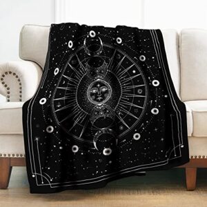levens moon and sun blanket gifts for women girls mom, space psychedelic decoration for home bedroom living room office dorm, soft comfort lightweight throw blankets black 50″x60″