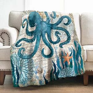 levens octopus blanket gifts for women girls men, ocean animal decoration for home bedroom living room office dorm, soft comfort lightweight throw blankets 50″x60″