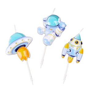 spaceman birthday candles, space rocket spacecraft candles, astronaut theme candles for birthday party baby shower – set of 3