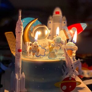 Spaceman Birthday Candles, Space Rocket Spacecraft Candles, Astronaut Theme Candles for Birthday Party Baby Shower - Set of 3