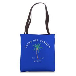 playa del carmen mexico colorful palm tree retro novelty art tote bag