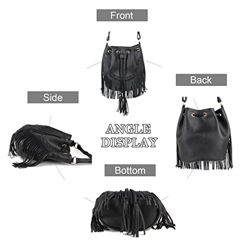 Lanpet Women Fringed Tassel Cross Body Bag Leisure Boho Bucket Shoulder Bag