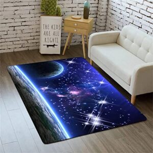blue universe outer space area rug for boys bedroom planet printed throw rugs starry sky carpets for living dinning room machine washable, 3’×5′