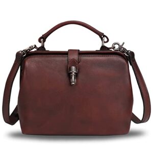 genuine leather crossbody satchel purse for women retro handmade small top handle handbag designer cute bags (coffee)