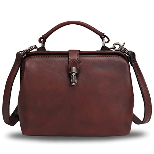 Genuine Leather Crossbody Satchel Purse for Women Retro Handmade Small Top Handle Handbag Designer Cute Bags (Coffee)