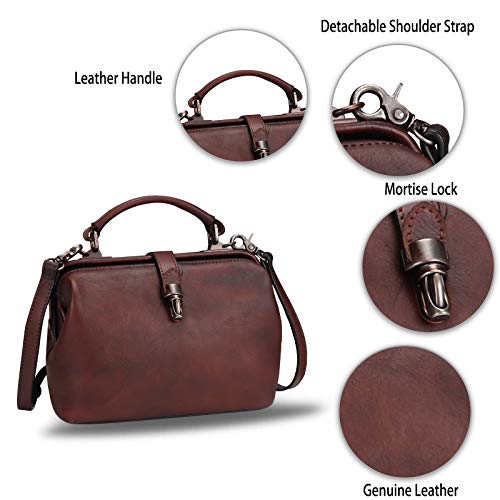 Genuine Leather Crossbody Satchel Purse for Women Retro Handmade Small Top Handle Handbag Designer Cute Bags (Coffee)