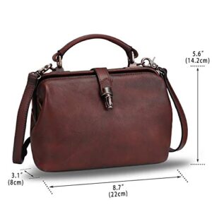 Genuine Leather Crossbody Satchel Purse for Women Retro Handmade Small Top Handle Handbag Designer Cute Bags (Coffee)