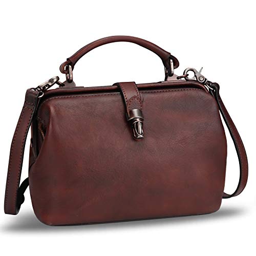 Genuine Leather Crossbody Satchel Purse for Women Retro Handmade Small Top Handle Handbag Designer Cute Bags (Coffee)