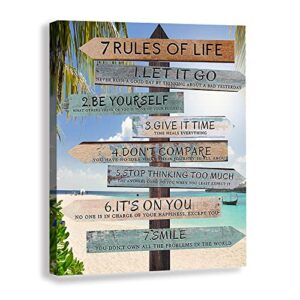 hmlc inspirational wall art, 7 rules of life quotes canvas motivational wall decor framed positive prints picture poster for office bedroom bathroom wall sign decoration (beach aqua