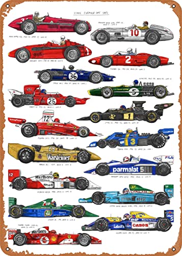 WASUBEA Metal Tin Sign Iconic Formula One Cars Poster Car Racing Print Motor Racing Poster Wall Art Living Room Posters 12x8inch 8inchx12inch