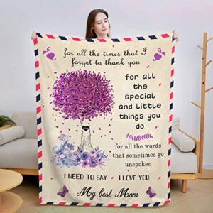 gifts for mom from daughter or son, mom letter blanket, best mom ever gifts, unique birthday gifts for mom and mother in law, soft throw blanket personalized gift idear for mom 50”x60”