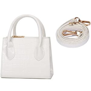catmicoo crocodile mini purses for women, mini handbag with removable shoulder strap (white crocodile pattern)