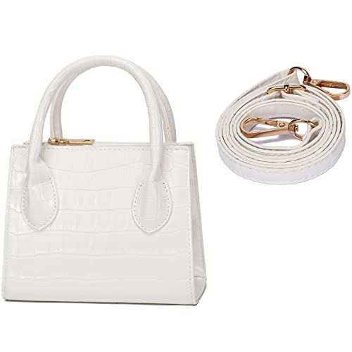 CATMICOO Crocodile Mini Purses for Women, Mini Handbag with Removable Shoulder Strap (White Crocodile Pattern)