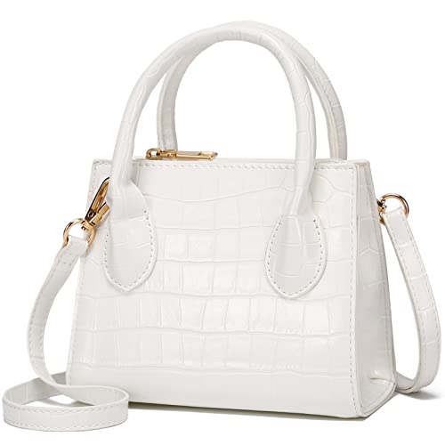 CATMICOO Crocodile Mini Purses for Women, Mini Handbag with Removable Shoulder Strap (White Crocodile Pattern)