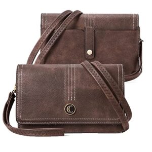 cluci crossbody purse for women wristlet wallet small shoulder bag with card slots leather flap cell phone clutch two-toned coffee