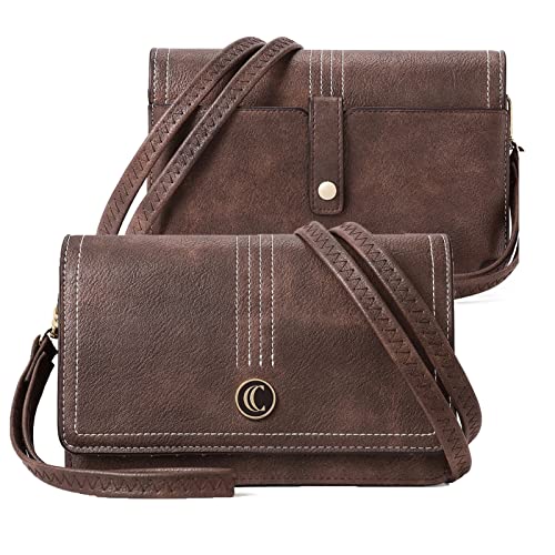 CLUCI Crossbody Purse for Women Wristlet Wallet Small Shoulder Bag with Card Slots Leather Flap Cell phone Clutch Two-toned Coffee