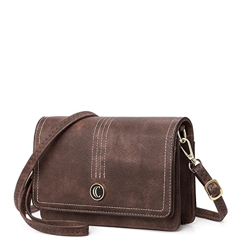 CLUCI Crossbody Purse for Women Wristlet Wallet Small Shoulder Bag with Card Slots Leather Flap Cell phone Clutch Two-toned Coffee