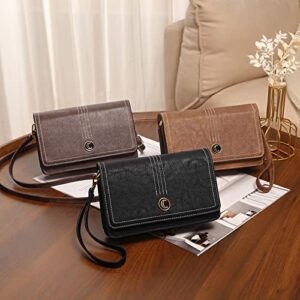 CLUCI Crossbody Purse for Women Wristlet Wallet Small Shoulder Bag with Card Slots Leather Flap Cell phone Clutch Two-toned Coffee