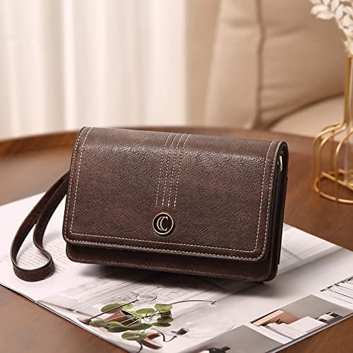 CLUCI Crossbody Purse for Women Wristlet Wallet Small Shoulder Bag with Card Slots Leather Flap Cell phone Clutch Two-toned Coffee