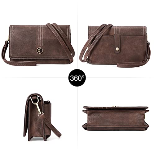 CLUCI Crossbody Purse for Women Wristlet Wallet Small Shoulder Bag with Card Slots Leather Flap Cell phone Clutch Two-toned Coffee