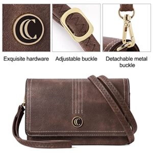 CLUCI Crossbody Purse for Women Wristlet Wallet Small Shoulder Bag with Card Slots Leather Flap Cell phone Clutch Two-toned Coffee
