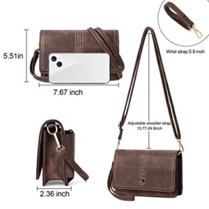 CLUCI Crossbody Purse for Women Wristlet Wallet Small Shoulder Bag with Card Slots Leather Flap Cell phone Clutch Two-toned Coffee