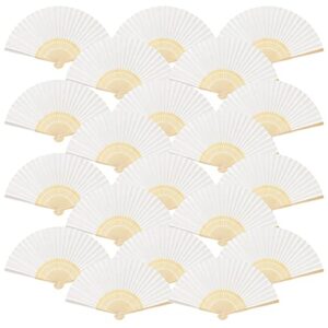 fepito 65 pieces white handheld paper fan paper folding fans with bamboos for wedding gift, party, home, diy