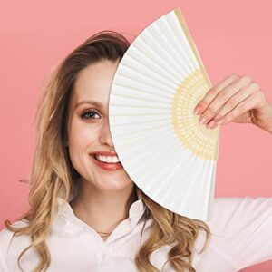 FEPITO 65 Pieces White Handheld Paper Fan Paper Folding Fans with Bamboos for Wedding Gift, Party, Home, DIY