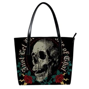 large leather handbags for women cool rock in roll skull rose floral top handle shoulder satchel hobo bag