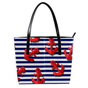 large leather handbags for women nautical ocean stripe anchor top handle shoulder satchel hobo bag