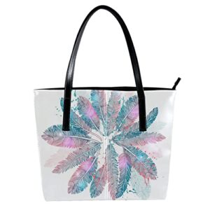 large leather handbags for women feather top handle shoulder satchel hobo bag