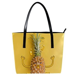 large leather handbags for women funny pineapple top handle shoulder satchel hobo bag