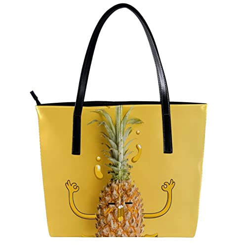 Large Leather Handbags for Women Funny Pineapple Top Handle Shoulder Satchel Hobo Bag