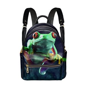 glenlcwe frog print women mini leather backpack,cute animal design mini backpack travel backpack anti theft for teens adults