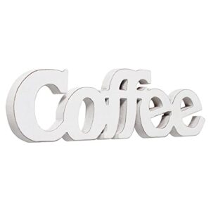 Rustic Distressed White Coffee Sign for Tabletop 14", Wall Hanging Coffee Bar Sign Kitchen Decor, Farmhouse Coffee Signs for Coffee Bar, Freestanding Coffee Wood Signs for Home Decor Shelf Christmas