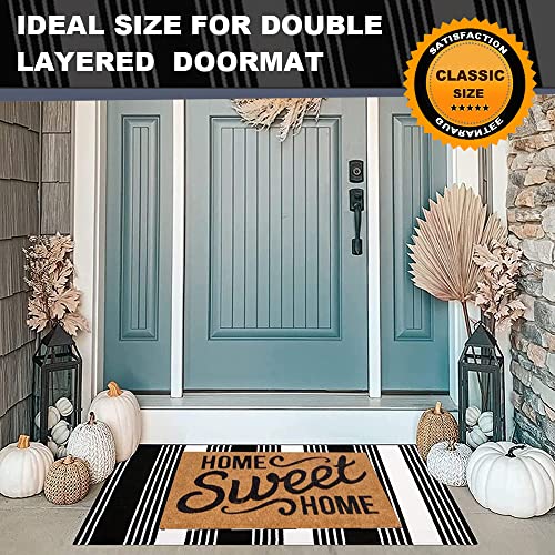 KaHouen Black and White Striped Outdoor Rug 27.5 x 43 Inches, Hand-Woven Reversible Foldable Washable Outdoor Rug Stripe for Layered Door Mats Porch/Front Door