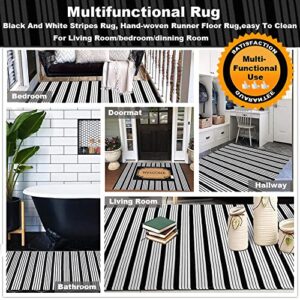 KaHouen Cotton Black and White Striped Rug (27.5 x 43 Inches), Washable Stripe Outdoor Hand-Woven Reversible Stripe Rug for Outdoor Entryway,Laundry Room,Farmhouse,Kitchen.