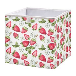 kigai strawberry floral fabric storage bin 11″ x 11″ x 11″ cube baskets collapsible store basket bins for home closet bedroom drawers organizers