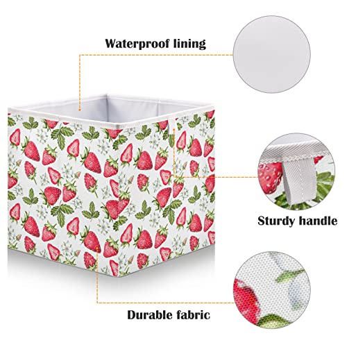 Kigai Strawberry Floral Fabric Storage Bin 11" x 11" x 11" Cube Baskets Collapsible Store Basket Bins for Home Closet Bedroom Drawers Organizers