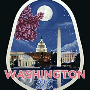 Washington DC, Night Scene, Contour (Canvas Deluxe Tote Bag, Faux Leather Handles & Zip Pocket)