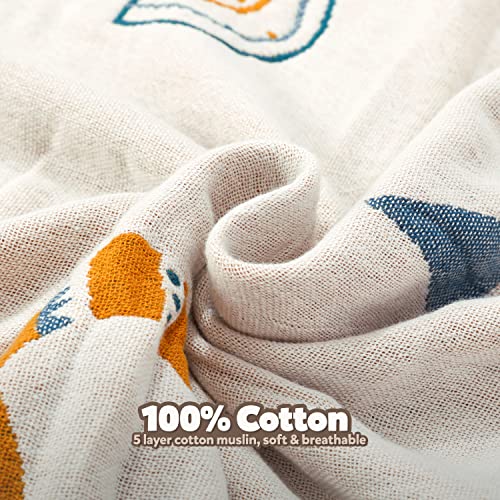 100% Cotton Blanket Soft Muslin Throw Blanket for Couch Bed, 5-Layer Breathable Gauze Blanket for All Season, Soft and Lightweight Muslin Blankets for Adults Blanket 60"x80"